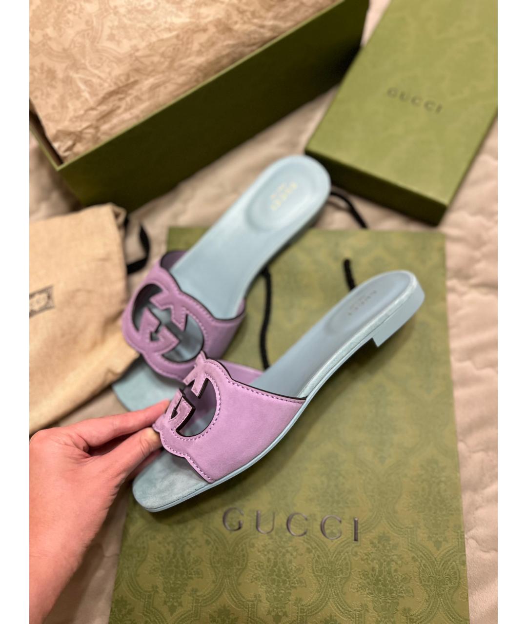 GUCCI Голубые кожаные шлепанцы, фото 2