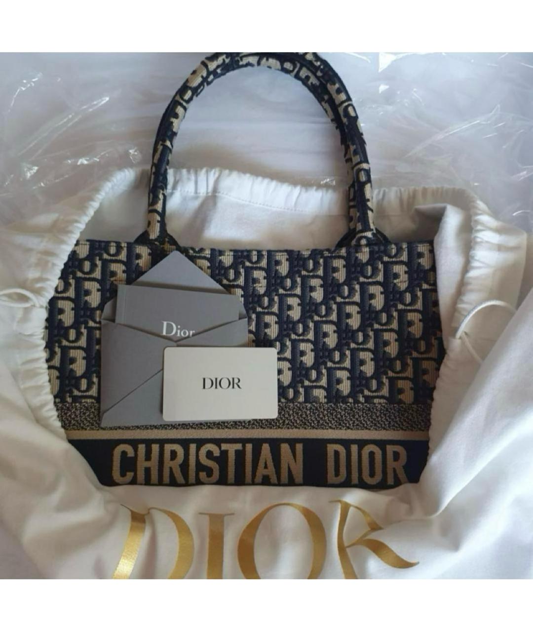 CHRISTIAN DIOR Темно-синяя жаккардовая сумка тоут, фото 4