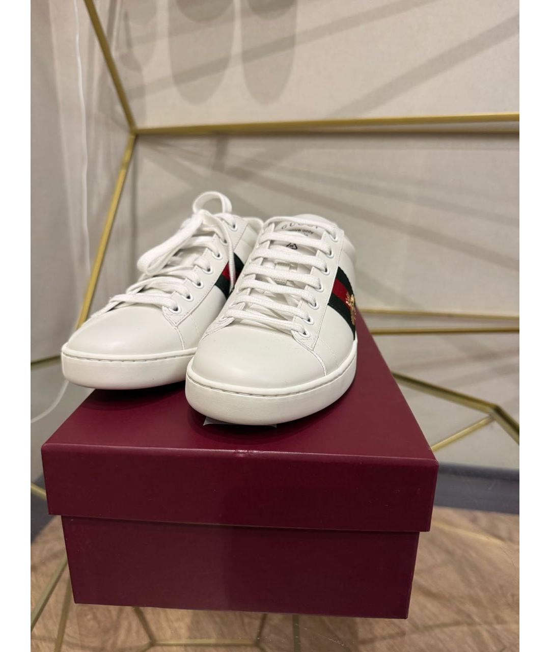 GUCCI Белые кожаные кеды, фото 6