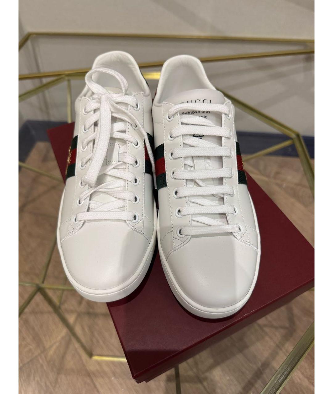 GUCCI Белые кожаные кеды, фото 4