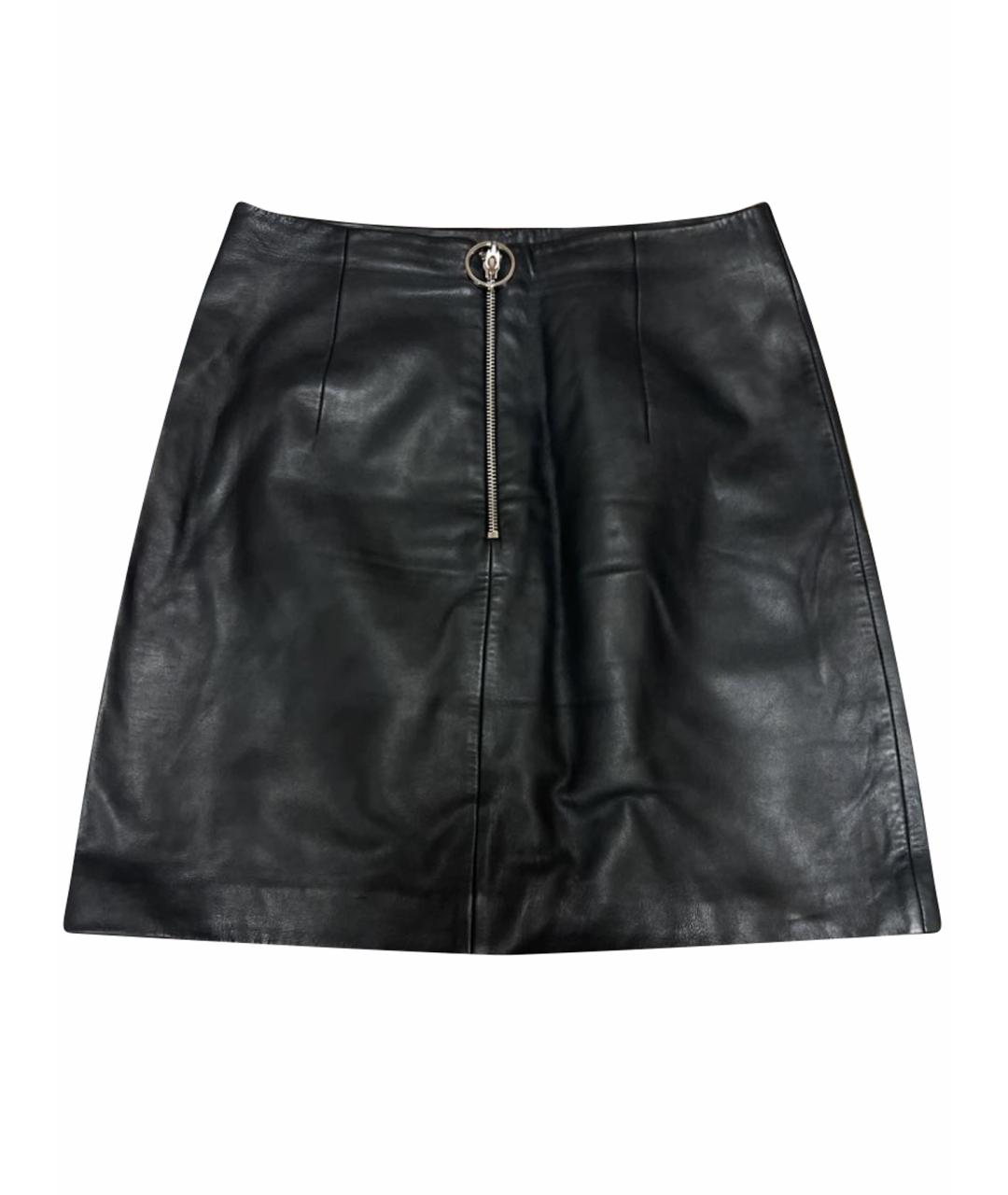 HUGO BOSS Черная кожаная юбка мини, фото 1
