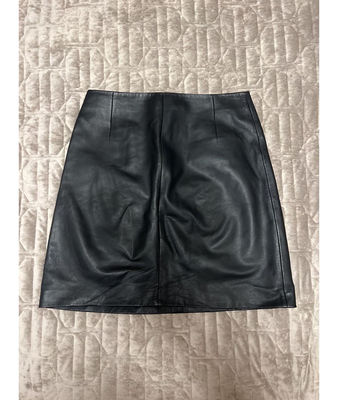 HUGO BOSS Черная кожаная юбка мини, фото 2