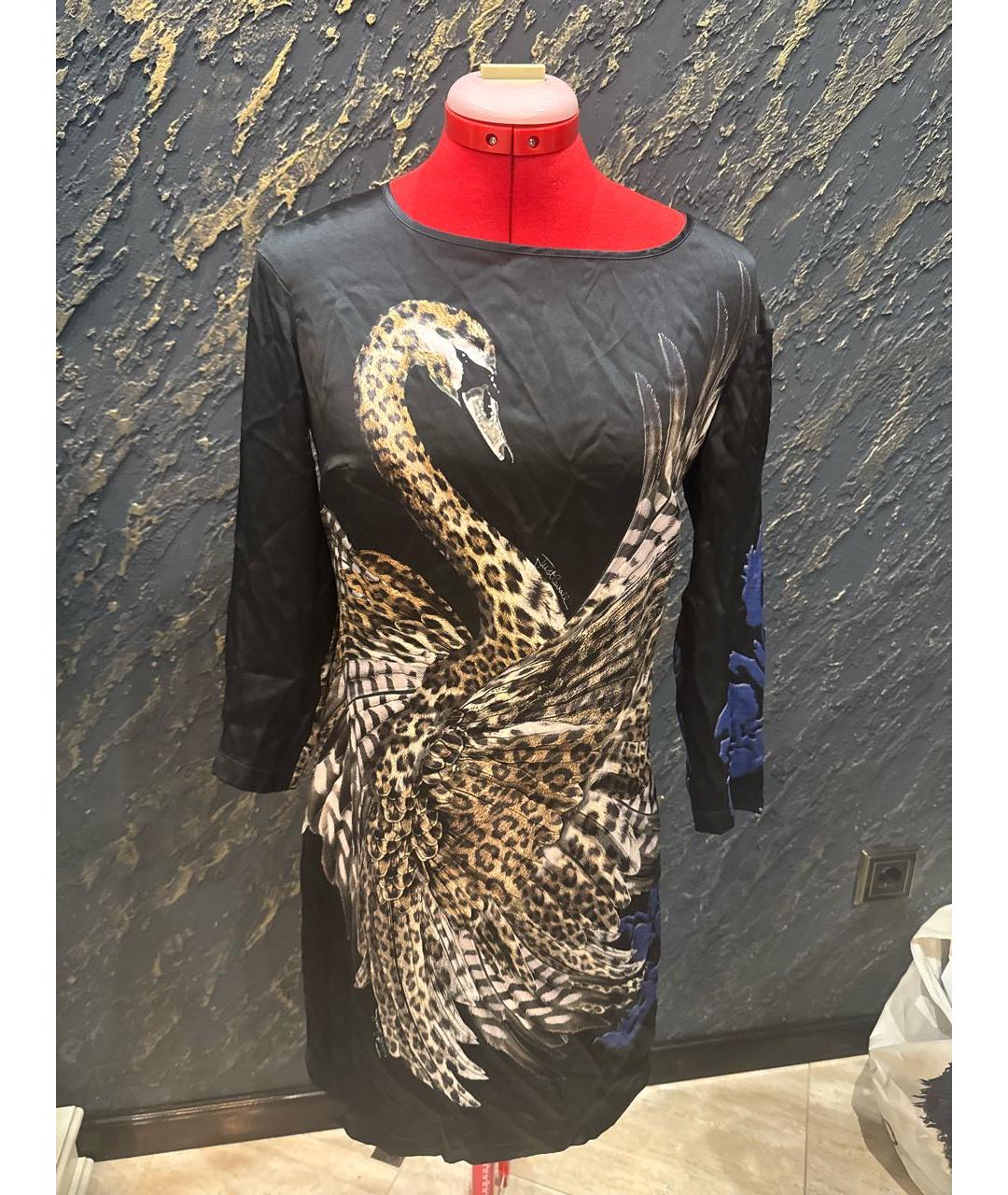 ROBERTO CAVALLI Черное атласное повседневное платье, фото 5