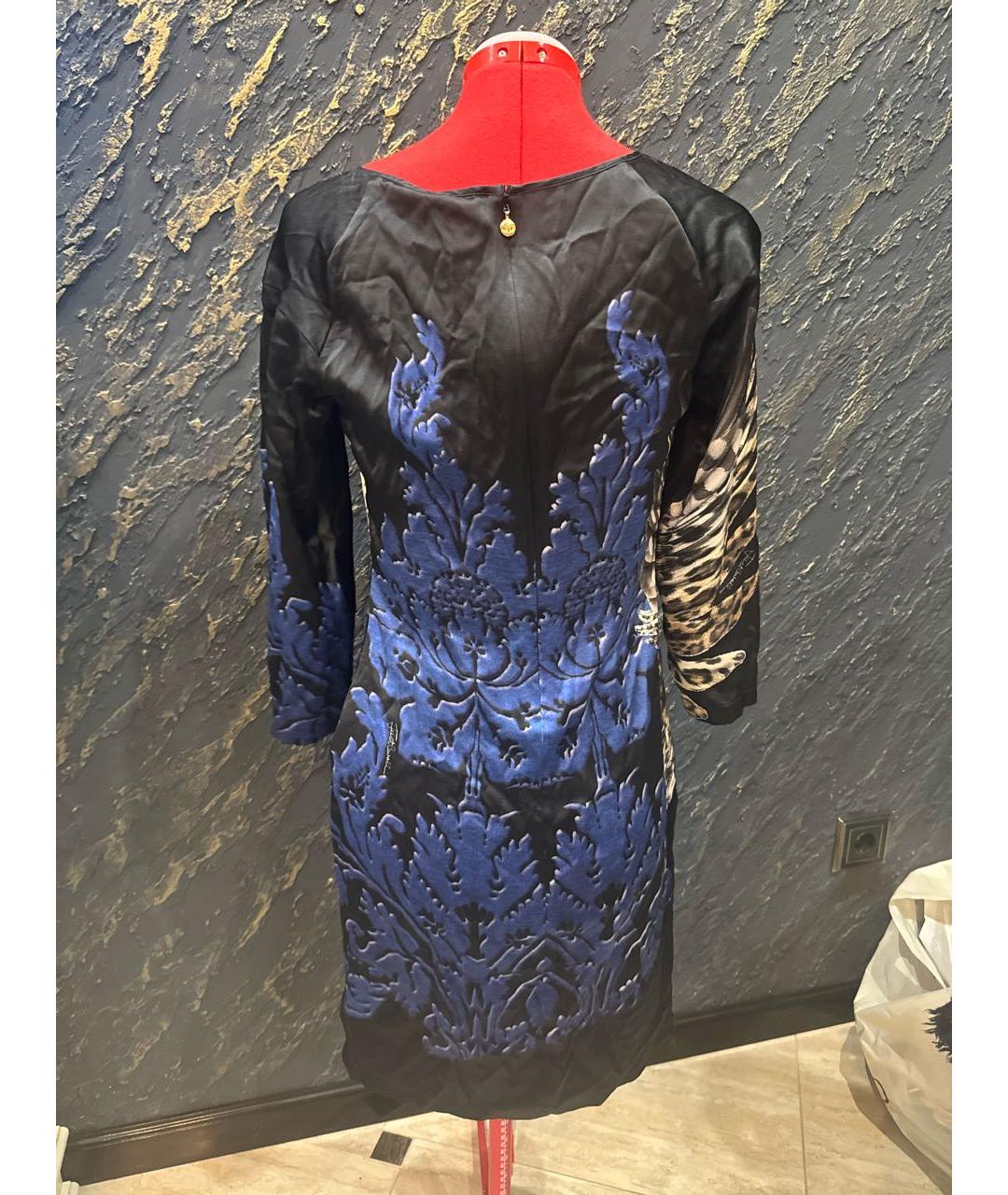 ROBERTO CAVALLI Черное атласное повседневное платье, фото 2