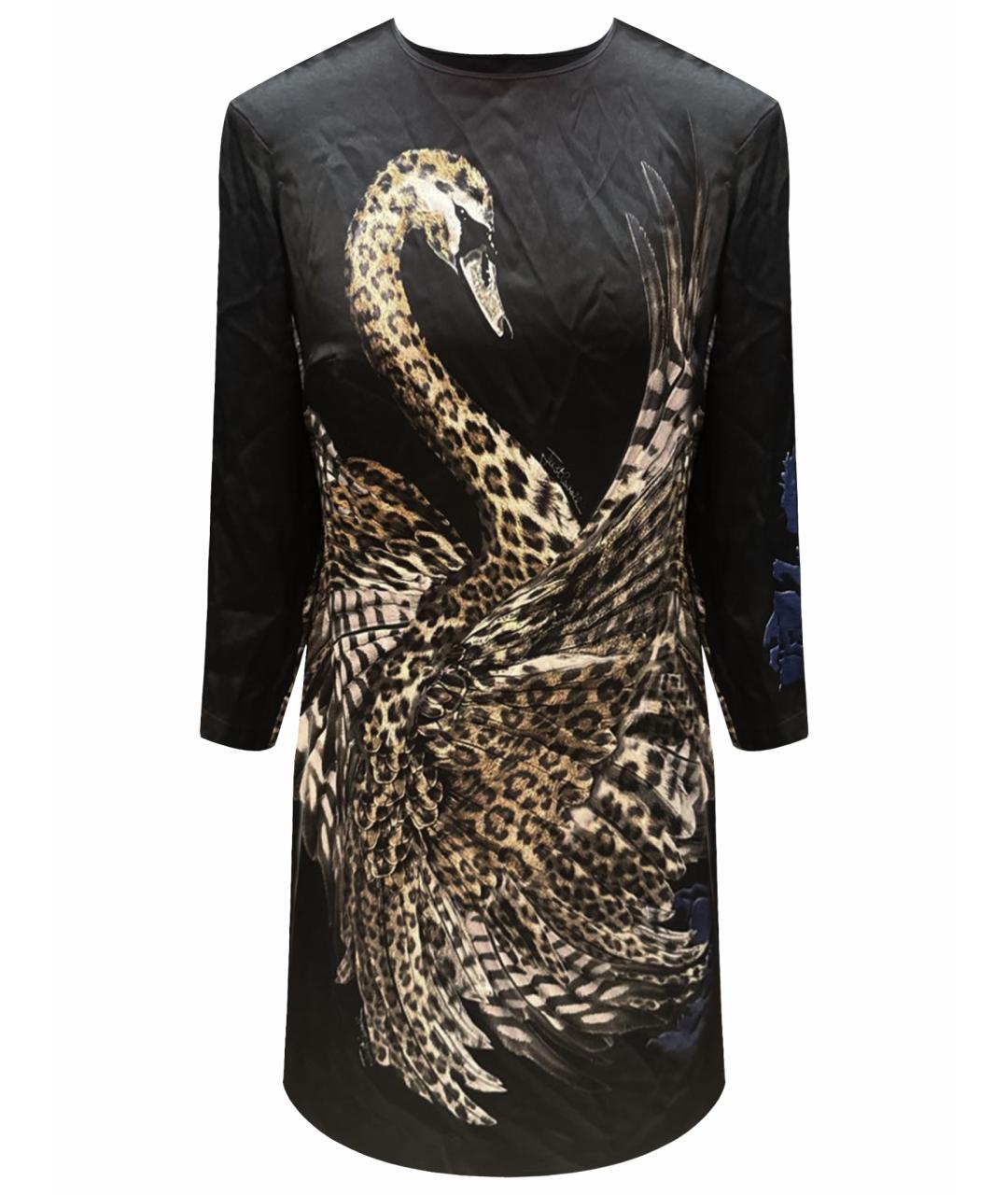 ROBERTO CAVALLI Черное атласное повседневное платье, фото 1