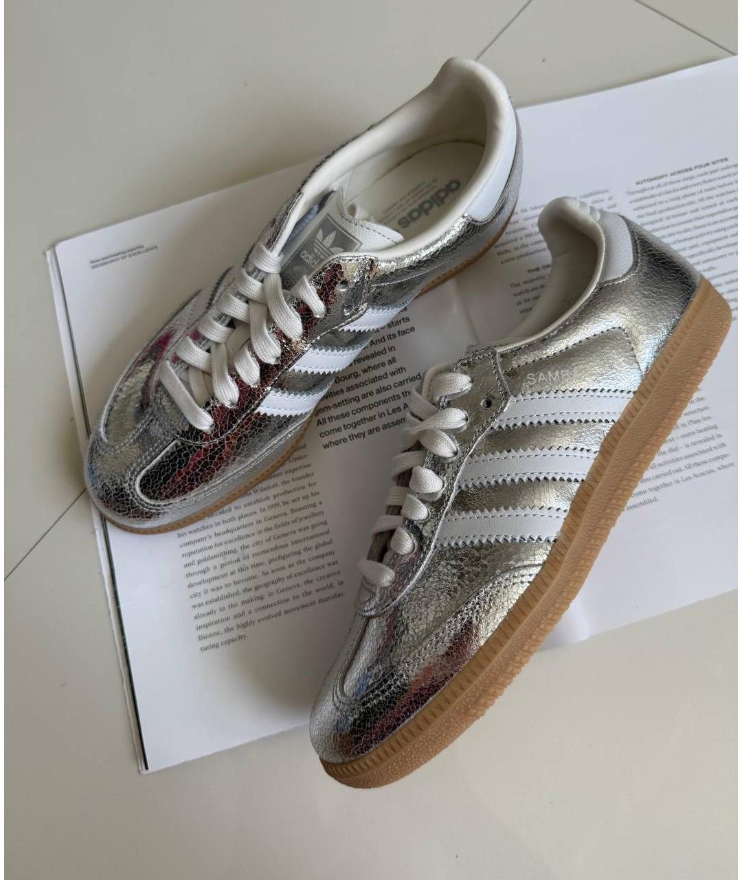 ADIDAS Серебряные кожаные кеды, фото 9