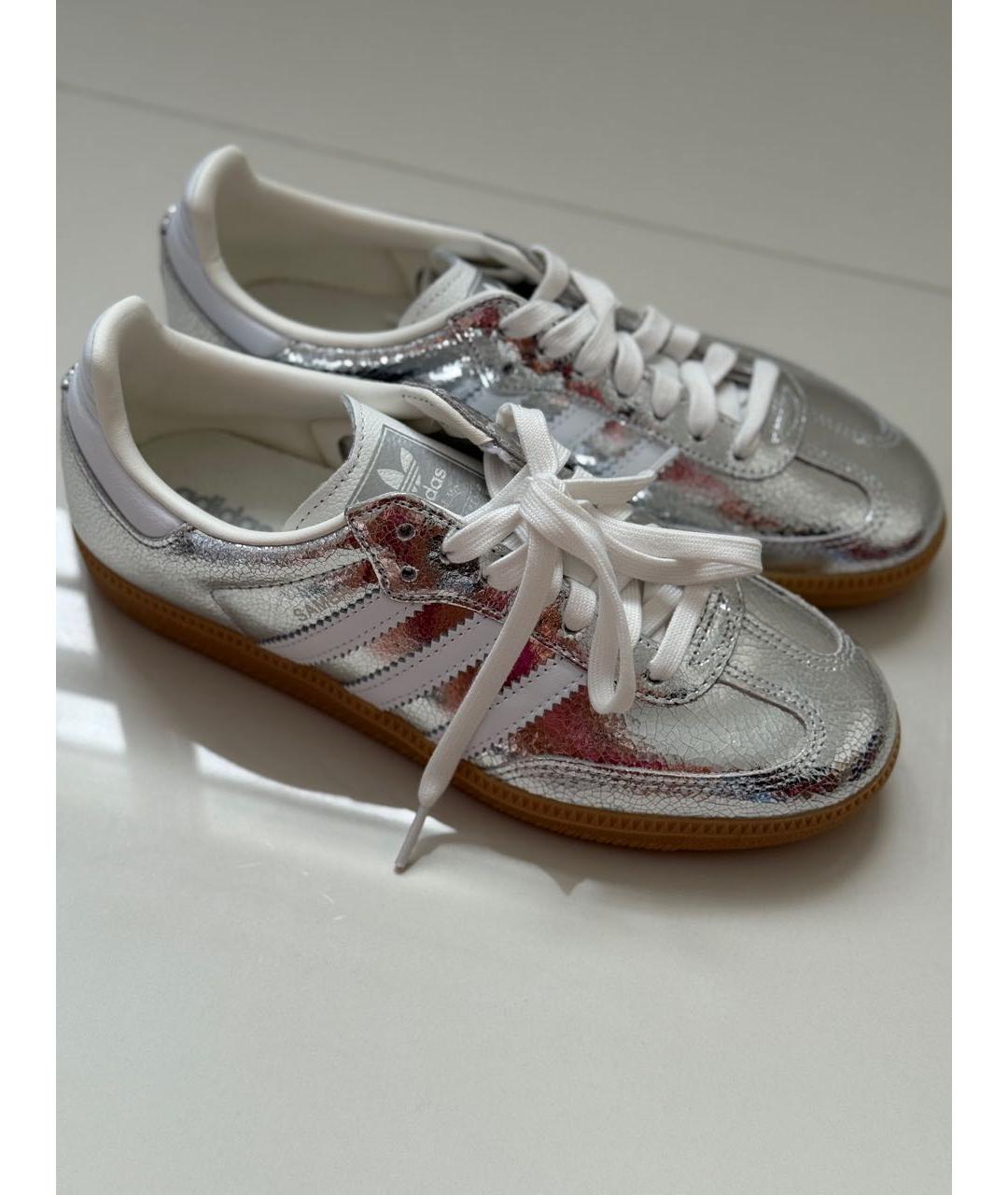 ADIDAS Серебряные кожаные кеды, фото 2