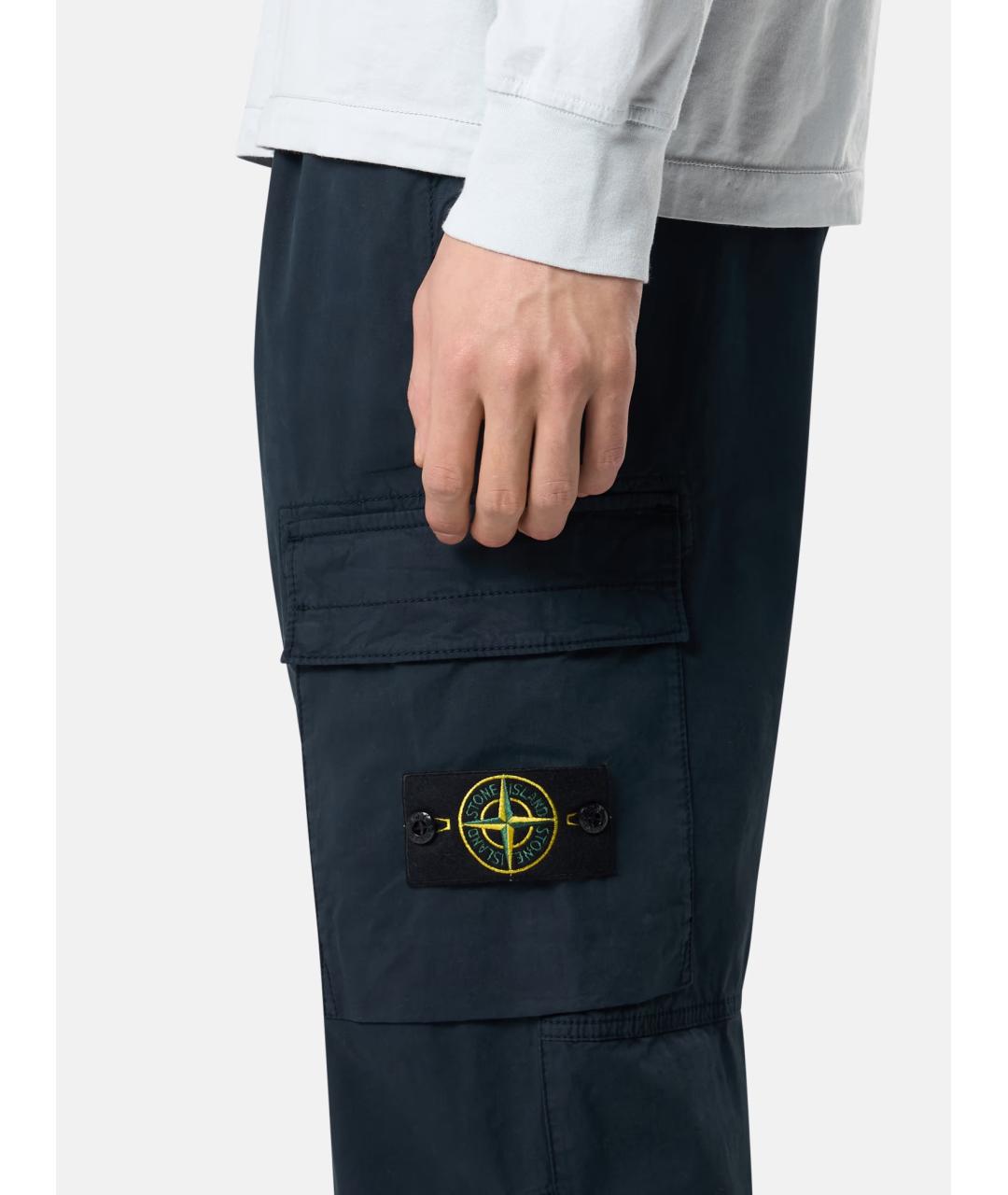 STONE ISLAND Темно-синие хлопко-эластановые повседневные брюки, фото 8