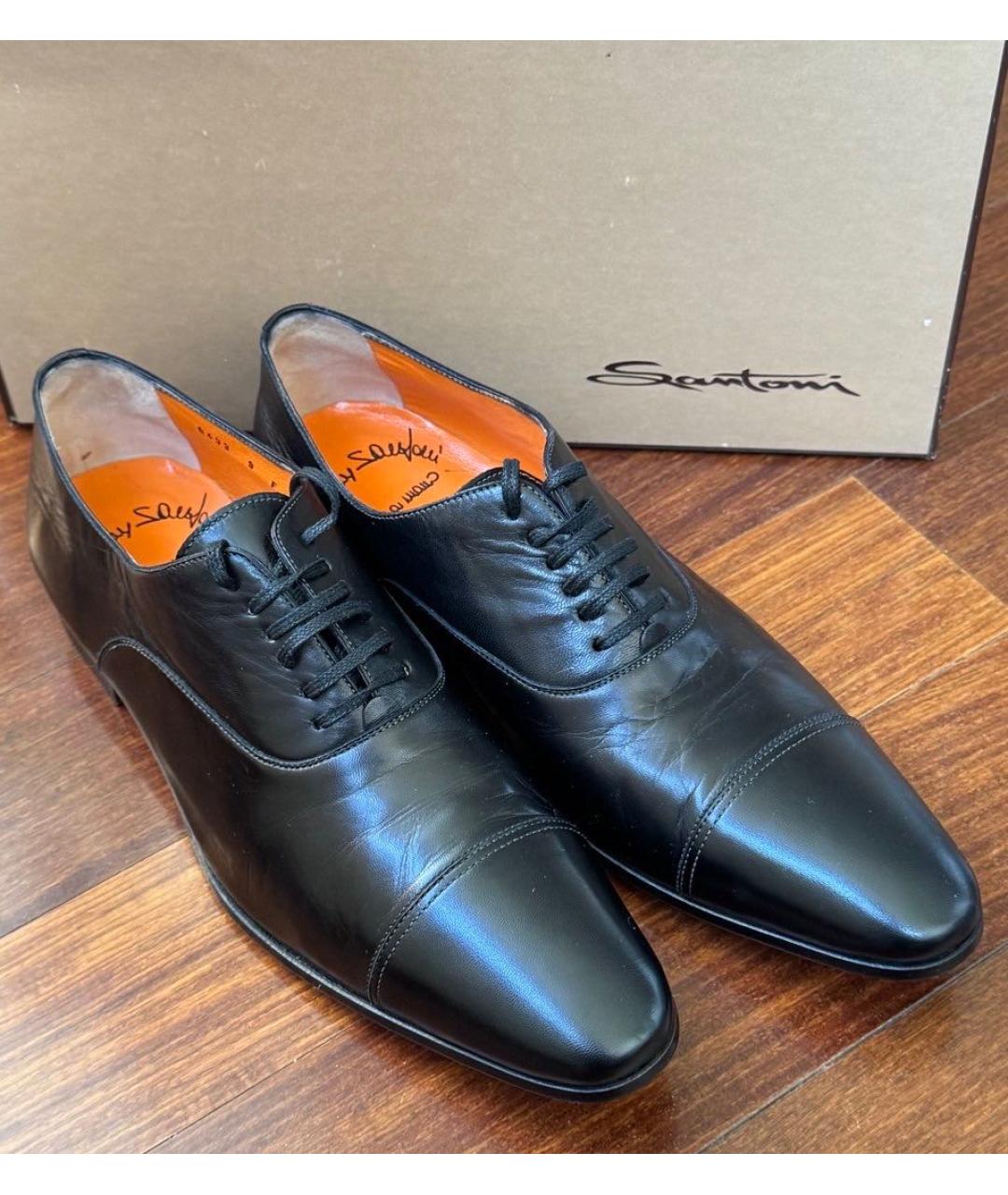 SANTONI Черные кожаные туфли, фото 9