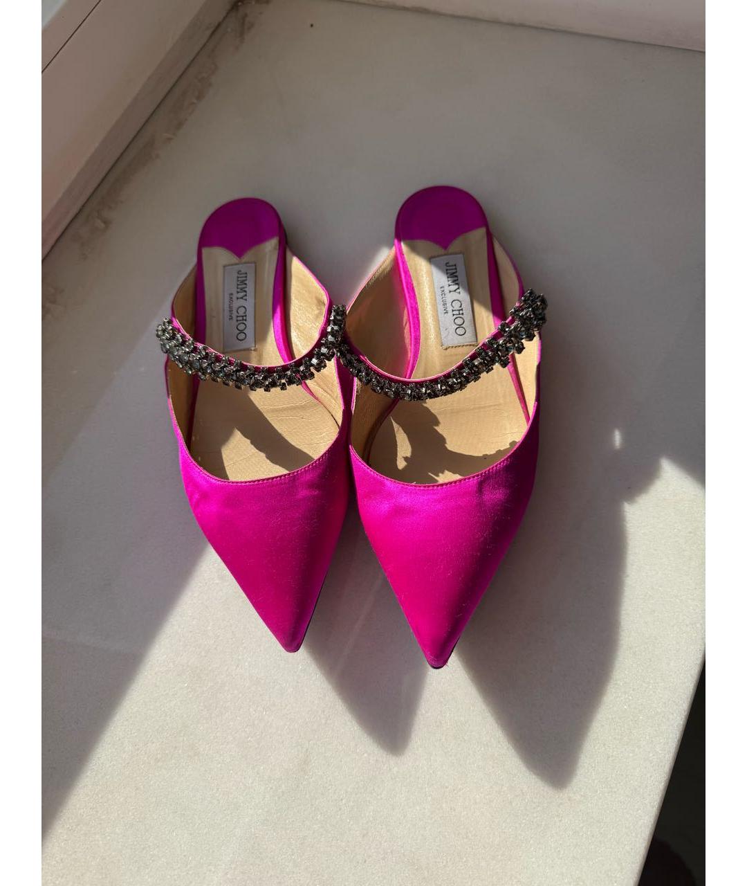 JIMMY CHOO Фуксия текстильные мюли, фото 3