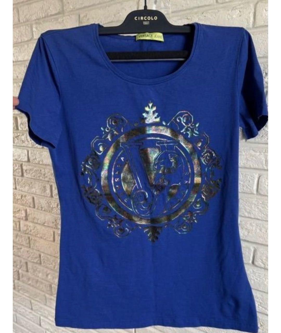 VERSACE JEANS COUTURE Синяя хлопко-эластановая футболка, фото 5