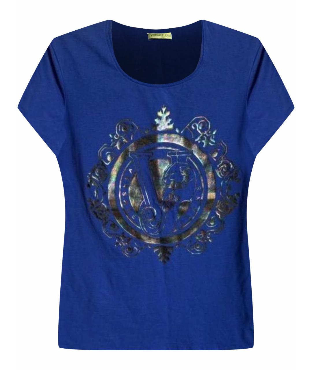 VERSACE JEANS COUTURE Синяя хлопко-эластановая футболка, фото 1