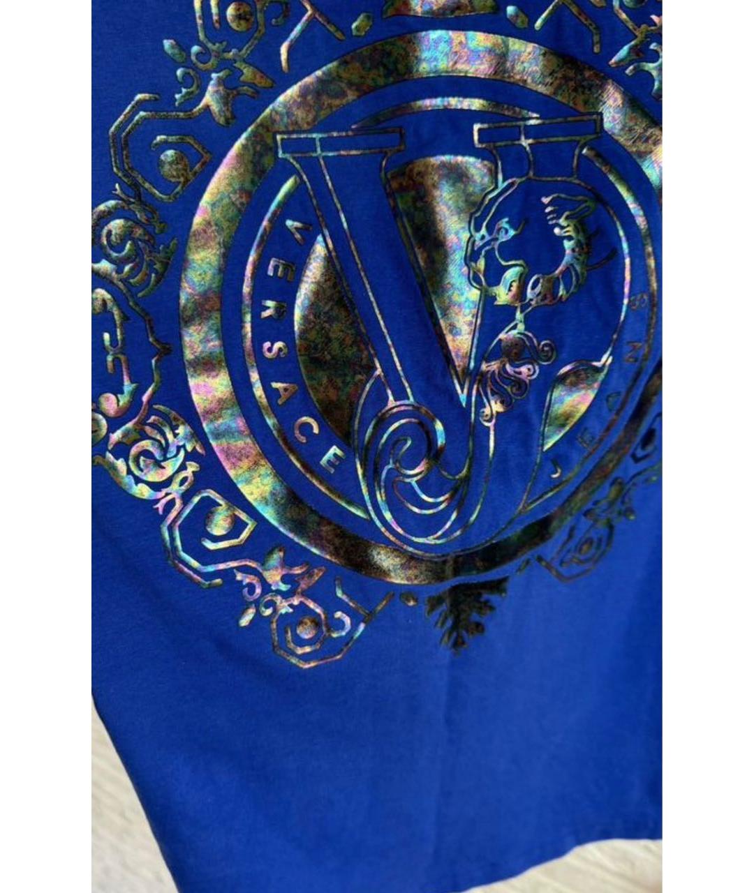 VERSACE JEANS COUTURE Синяя хлопко-эластановая футболка, фото 2