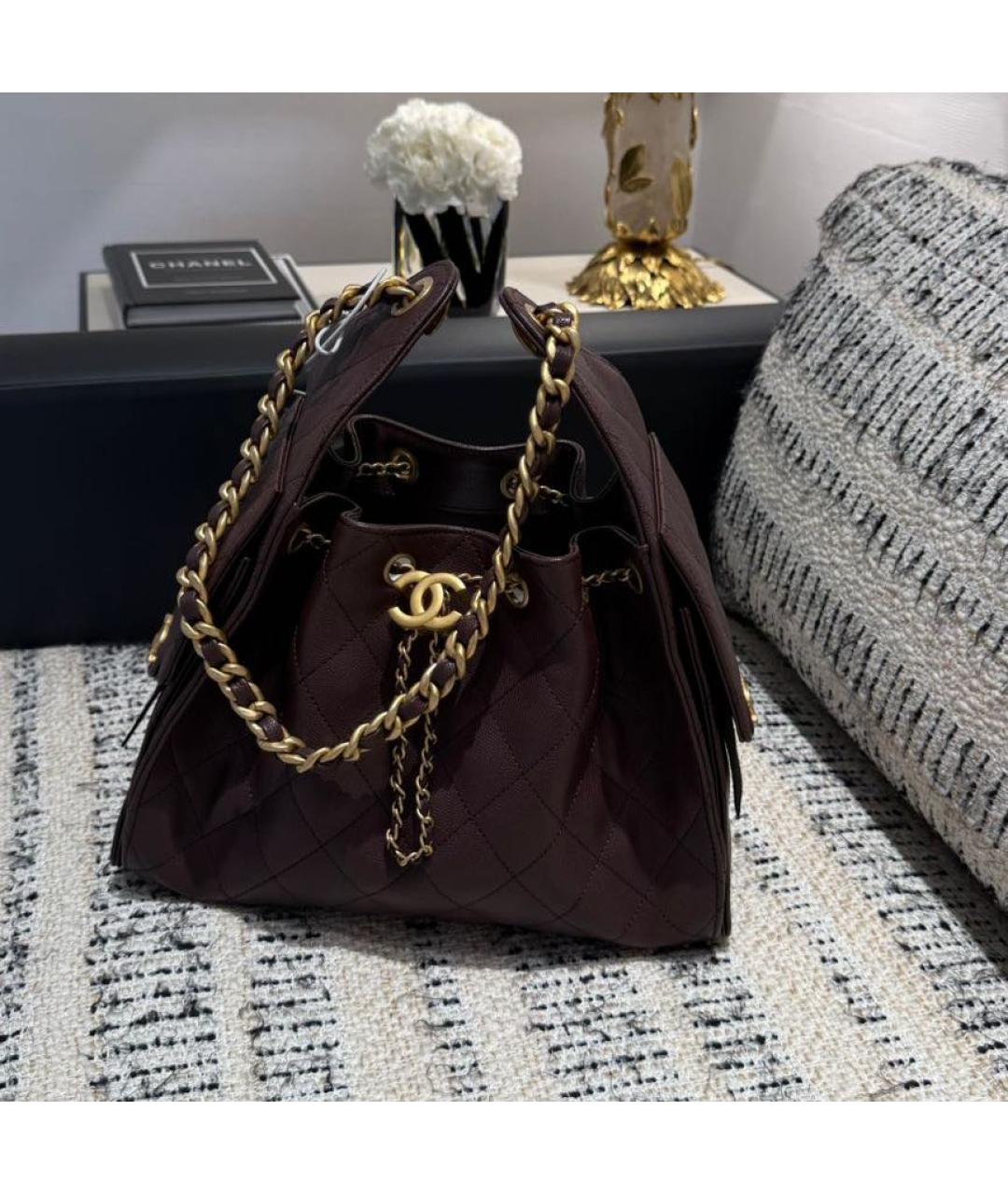 CHANEL Коричневая кожаная сумка тоут, фото 4