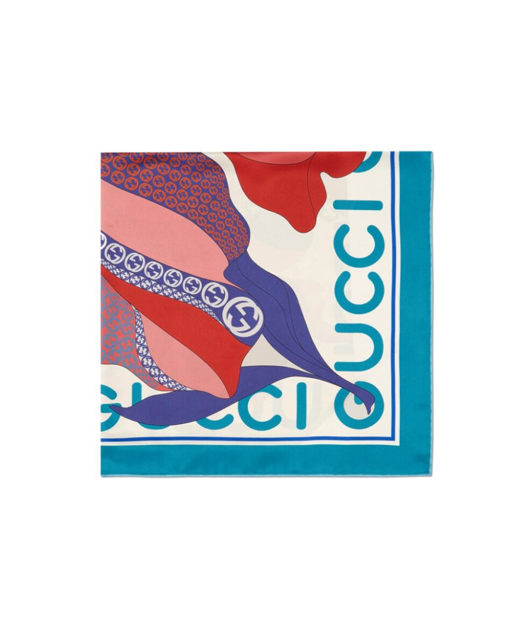 GUCCI Синий шелковый шарф, фото 2