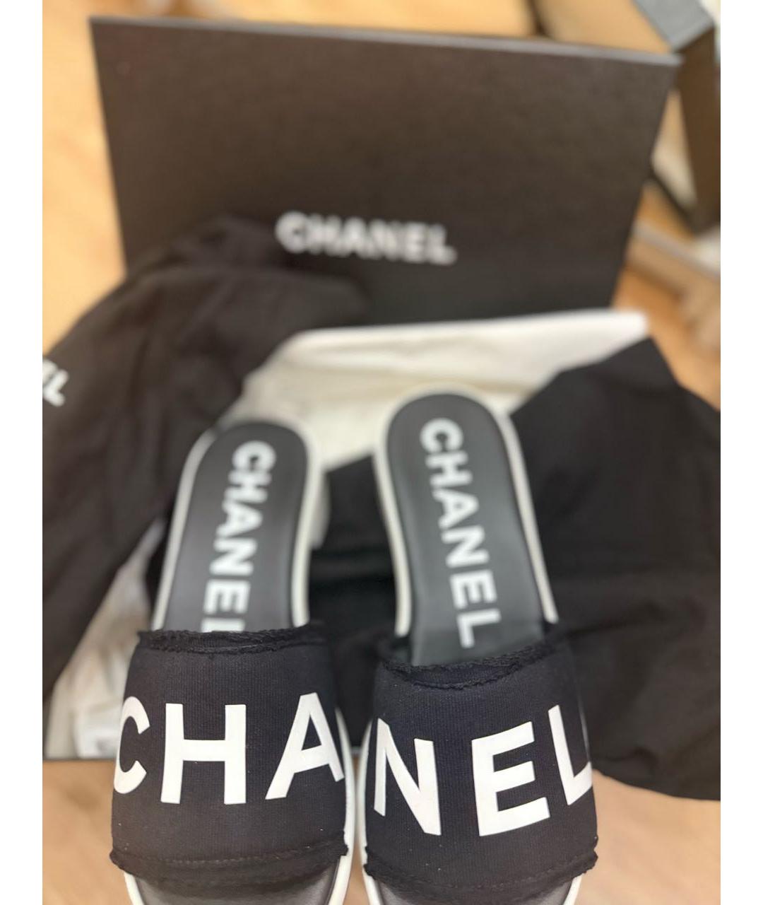 CHANEL Черные текстильные шлепанцы, фото 6