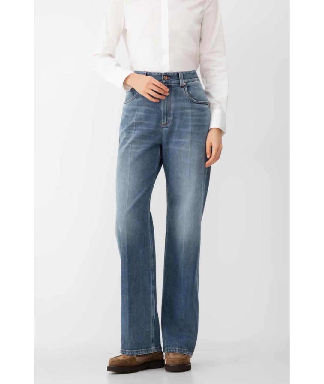 BRUNELLO CUCINELLI Синие хлопковые прямые джинсы, фото 5