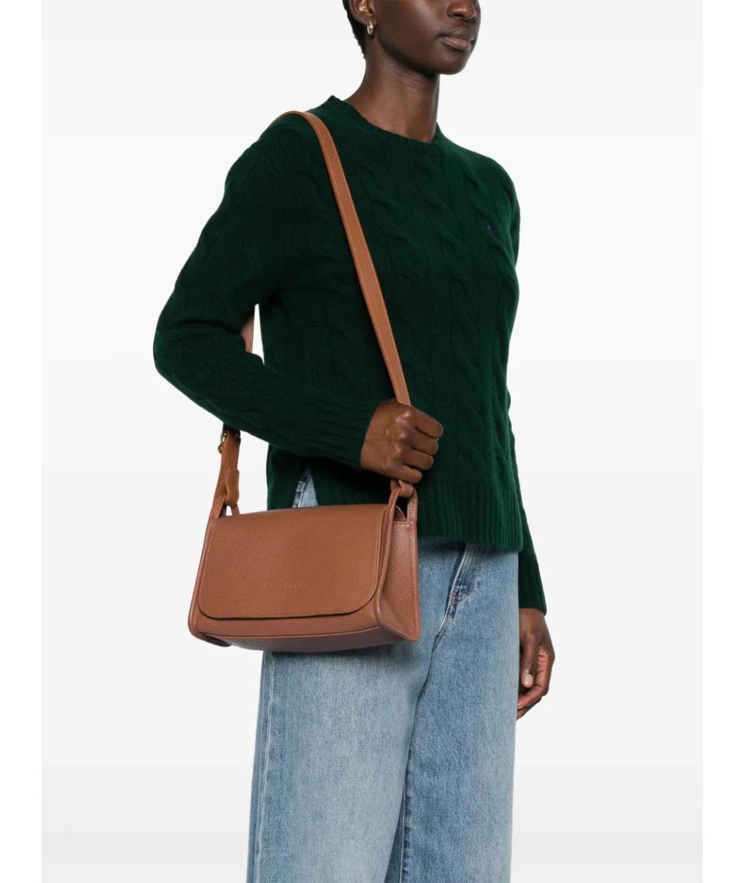 LONGCHAMP Коричневая кожаная сумка через плечо, фото 2