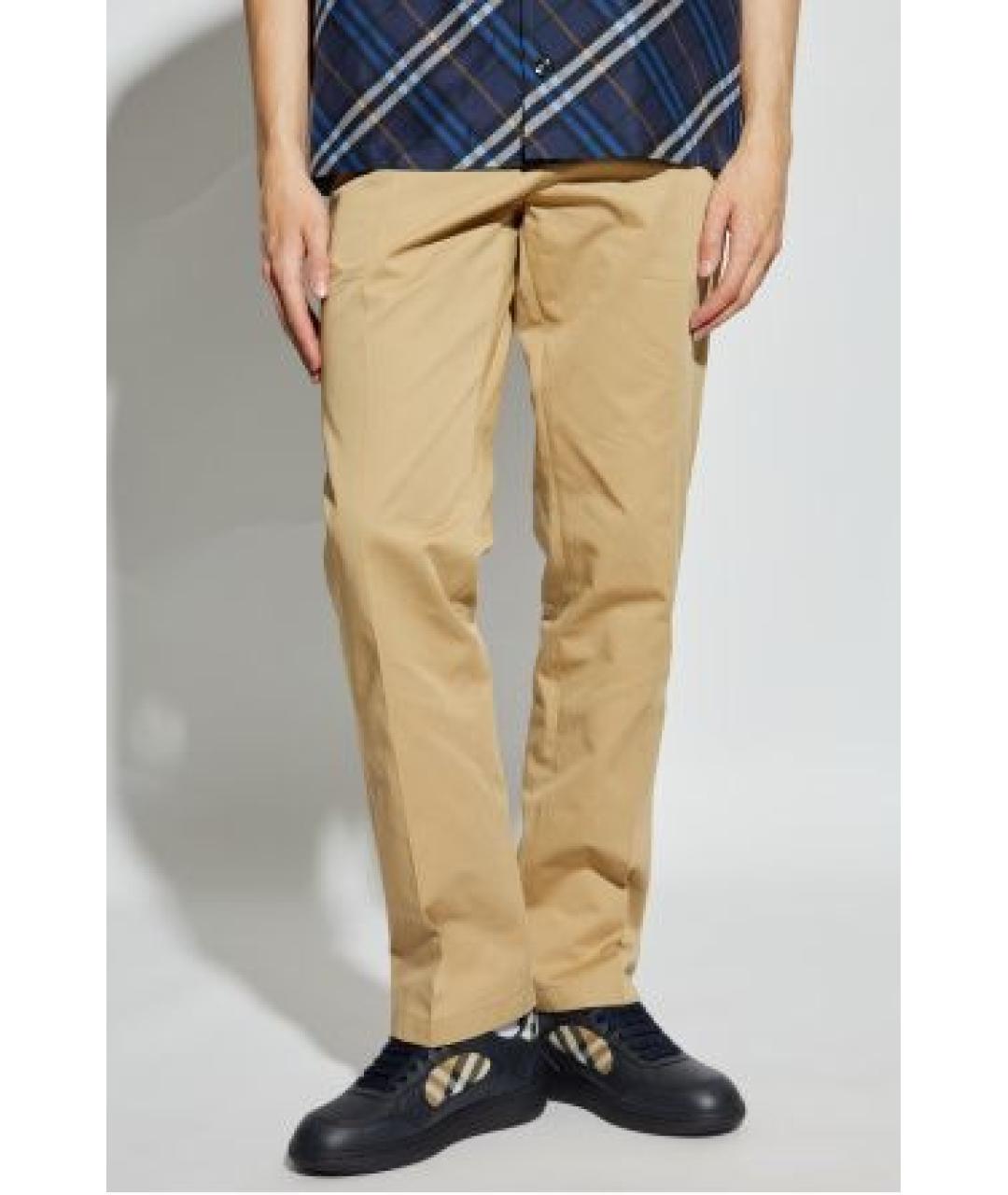 BURBERRY Бежевые хлопковые повседневные брюки, фото 3