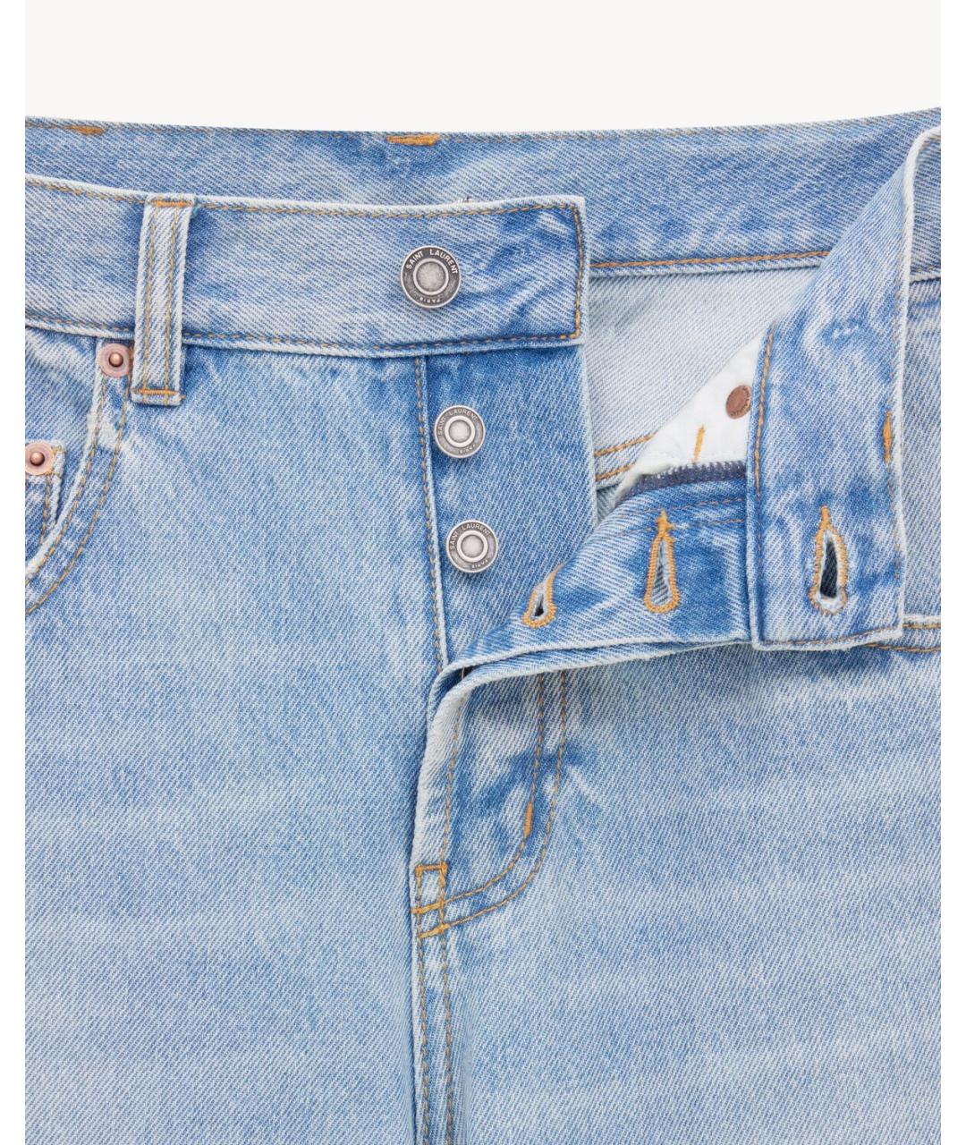 SAINT LAURENT Голубые хлопковые прямые джинсы, фото 3