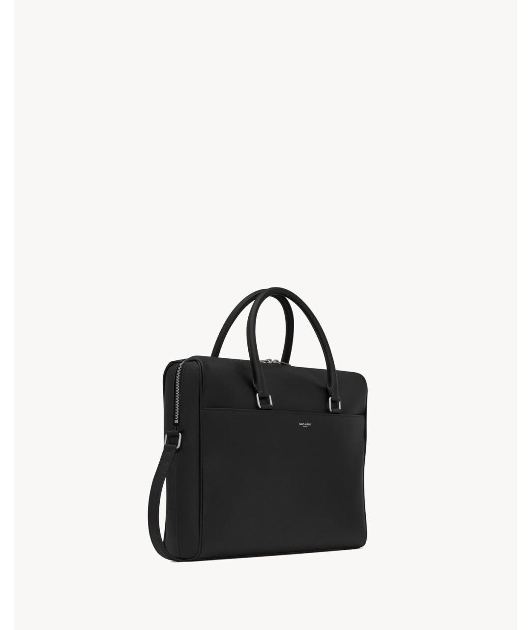 SAINT LAURENT Черный кожаный портфель, фото 4