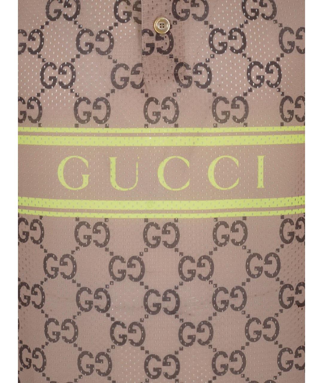 GUCCI Бежевое вискозное поло с коротким рукавом, фото 3