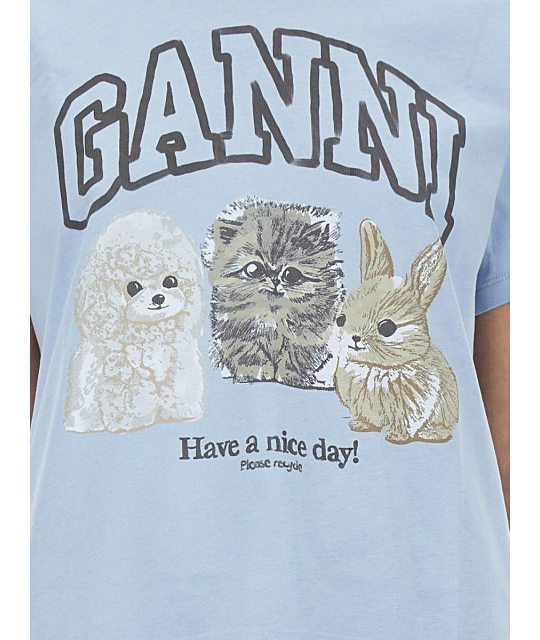 GANNI Голубая хлопковая футболка, фото 3