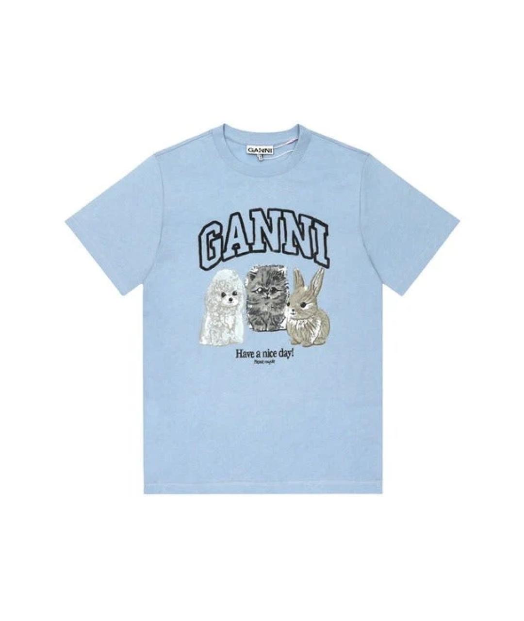 GANNI Голубая хлопковая футболка, фото 1