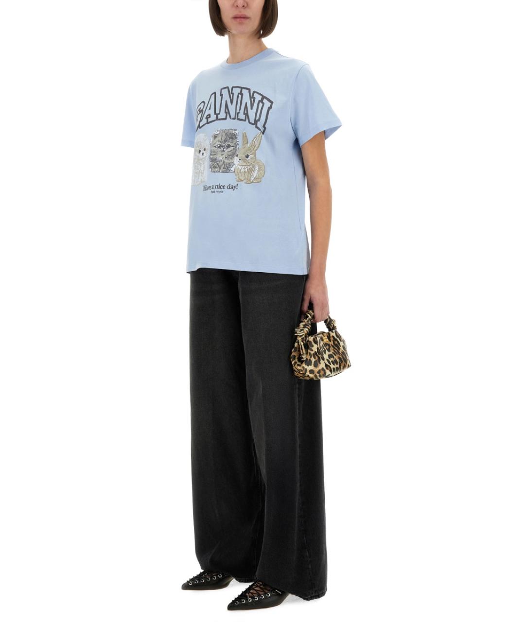 GANNI Голубая хлопковая футболка, фото 5