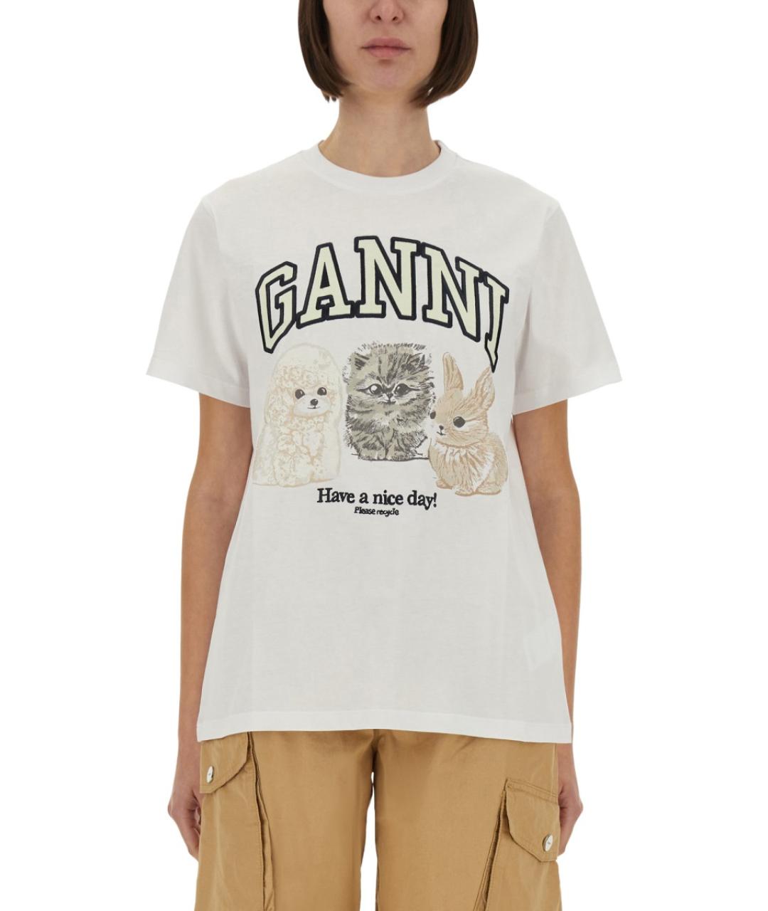 GANNI Белая хлопковая футболка, фото 5