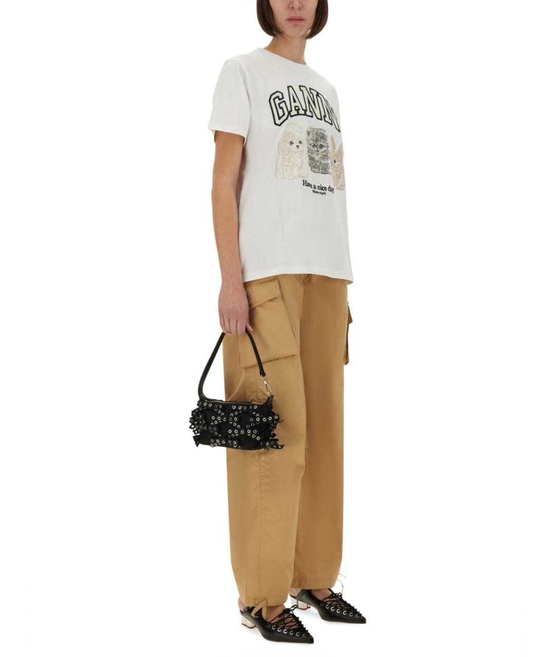 GANNI Белая хлопковая футболка, фото 4