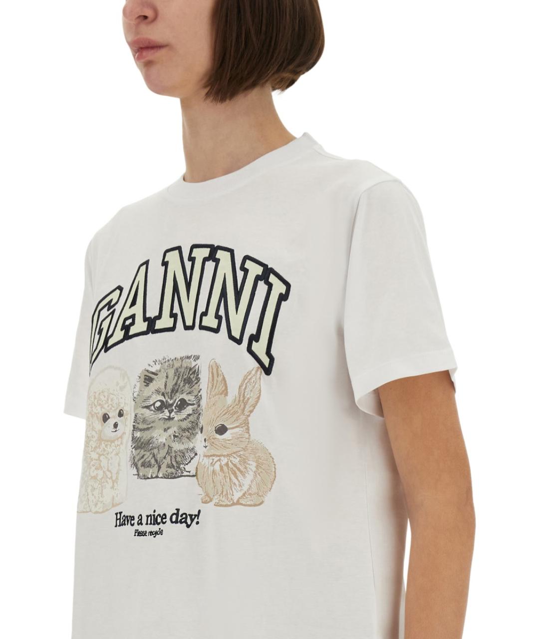 GANNI Белая хлопковая футболка, фото 2