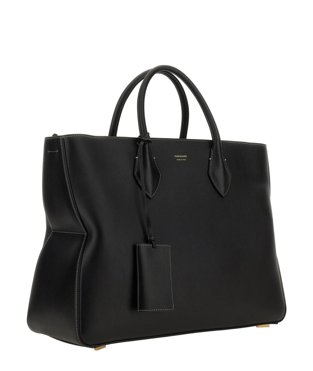 FERRAGAMO Черная кожаная сумка тоут, фото 2