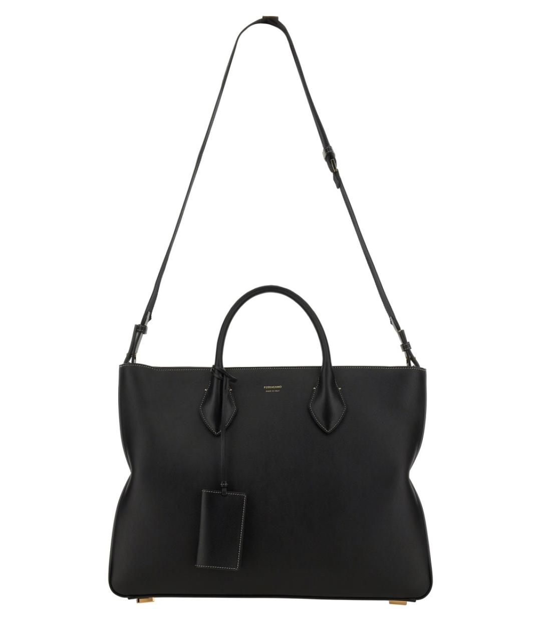 FERRAGAMO Черная кожаная сумка тоут, фото 4