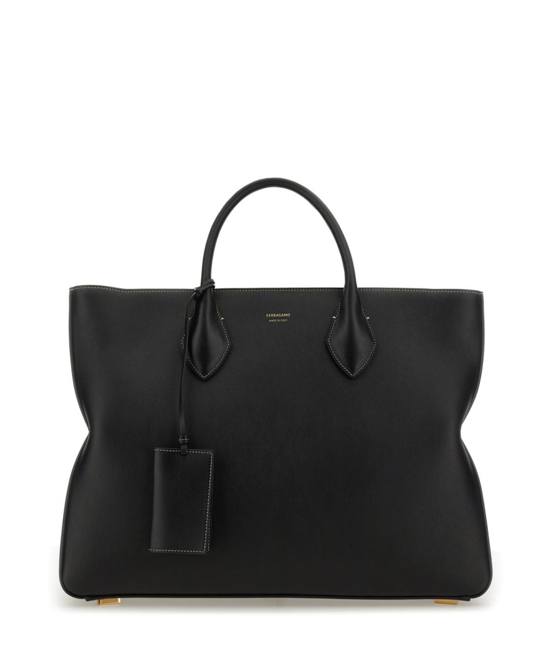 FERRAGAMO Черная кожаная сумка тоут, фото 1