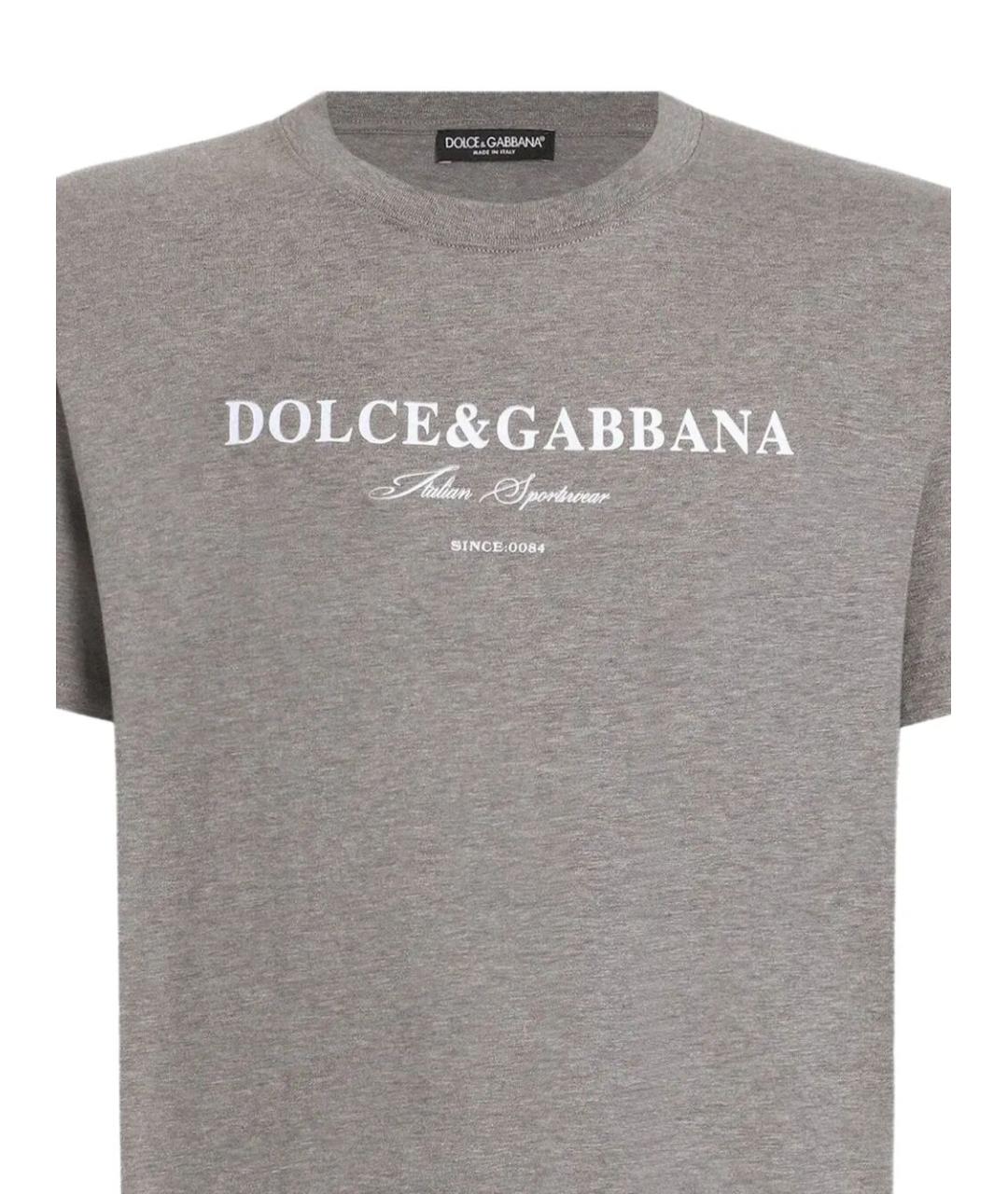 DOLCE&GABBANA Серая хлопковая футболка, фото 2