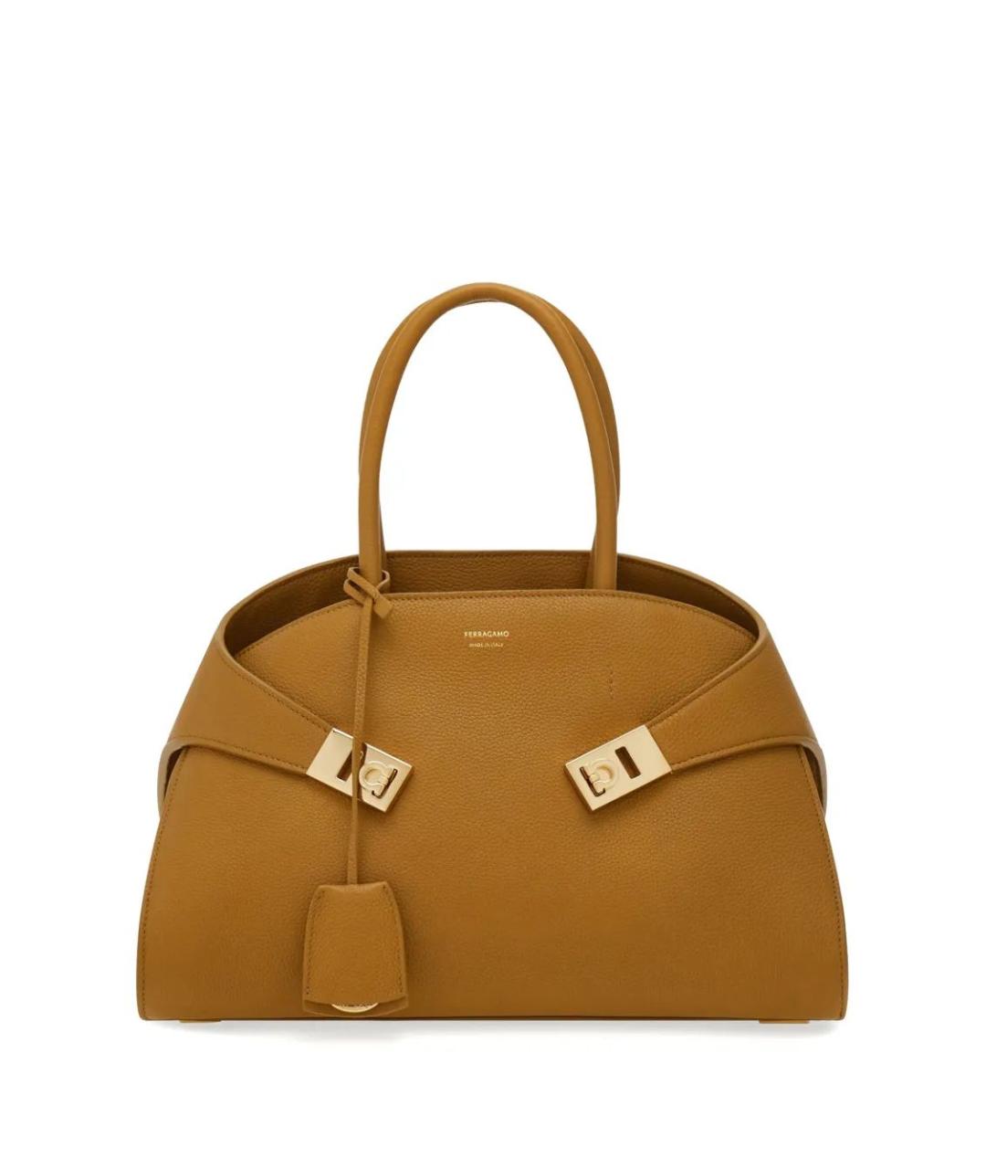 FERRAGAMO Горчичная кожаная сумка тоут, фото 1