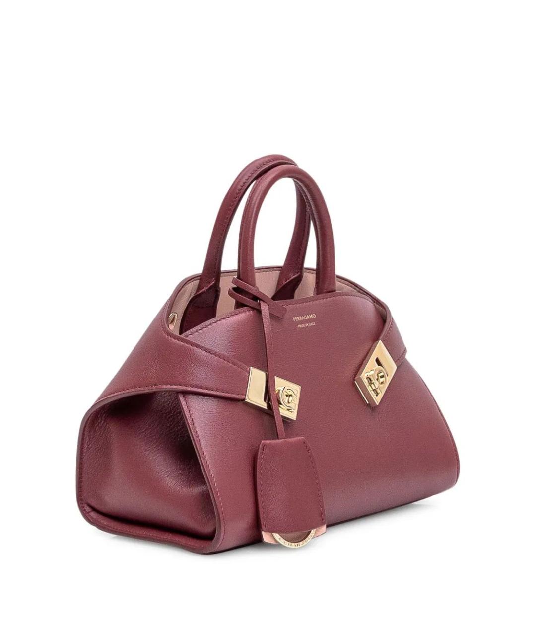 FERRAGAMO Бордовая кожаная сумка тоут, фото 2
