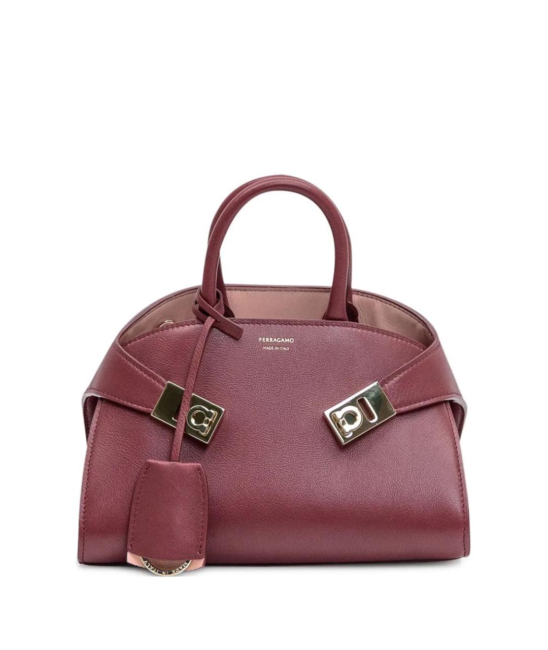 FERRAGAMO Бордовая кожаная сумка тоут, фото 1