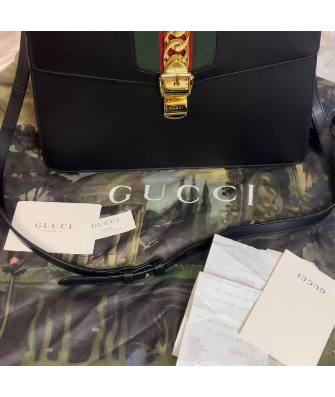 GUCCI Черная кожаная сумка с короткими ручками, фото 5