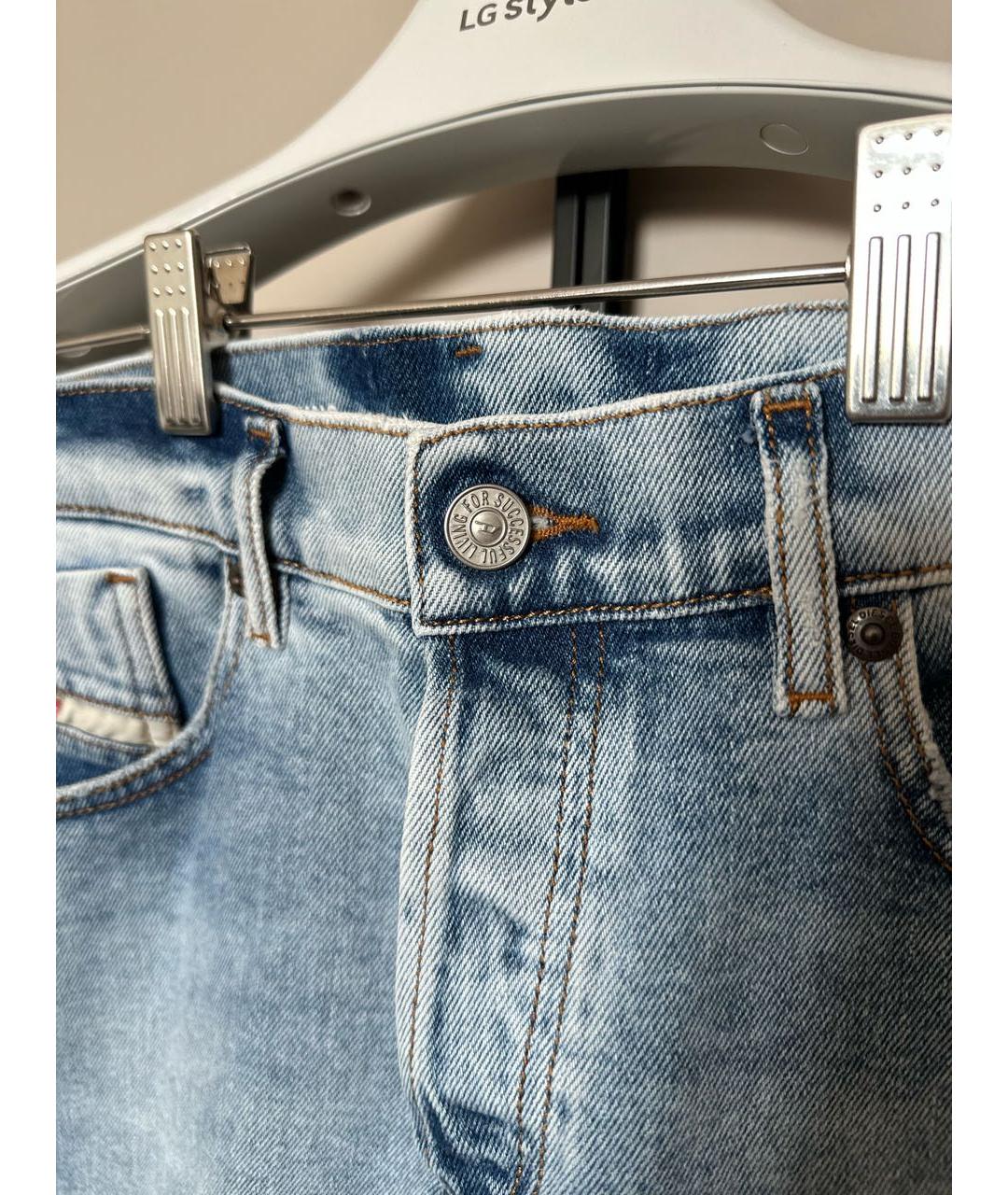 DIESEL Голубые хлопко-эластановые прямые джинсы, фото 5