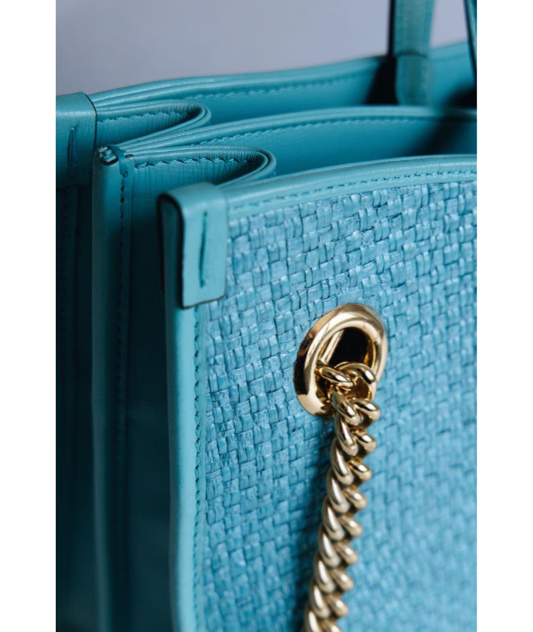 GUCCI Бирюзовая кожаная сумка тоут, фото 7