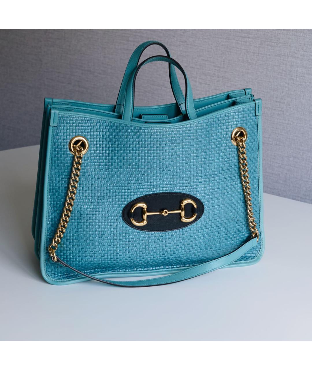 GUCCI Бирюзовая кожаная сумка тоут, фото 8