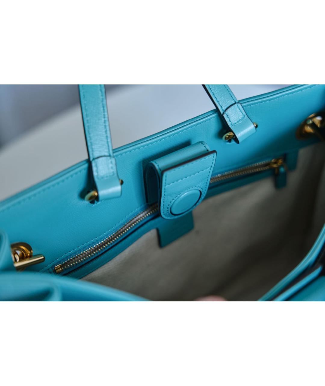 GUCCI Бирюзовая кожаная сумка тоут, фото 4