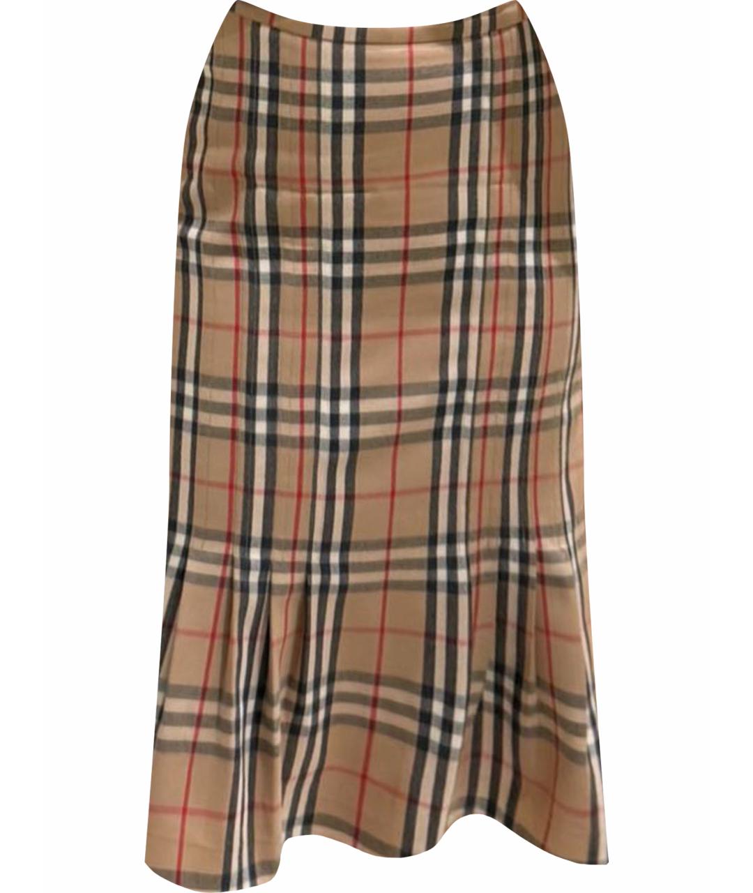 BURBERRY Бежевая шерстяная юбка миди, фото 1