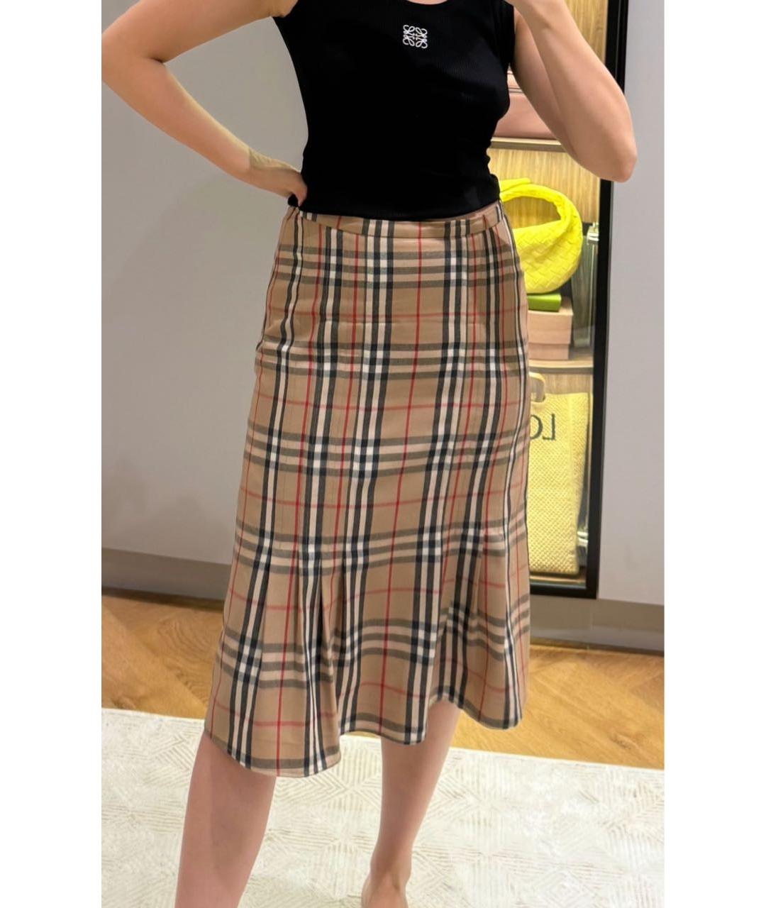 BURBERRY Бежевая шерстяная юбка миди, фото 8