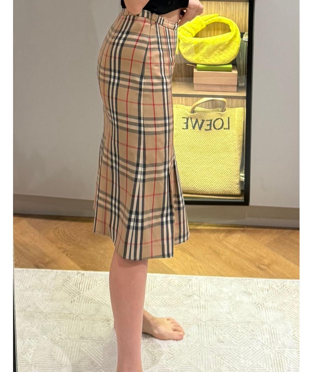 BURBERRY Бежевая шерстяная юбка миди, фото 3