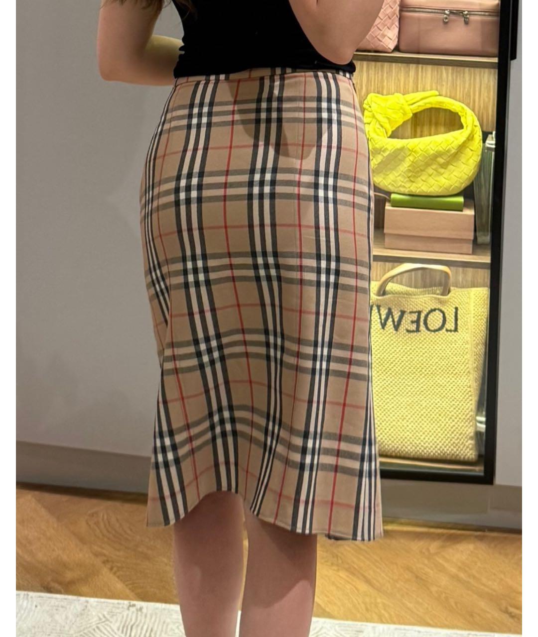 BURBERRY Бежевая шерстяная юбка миди, фото 4