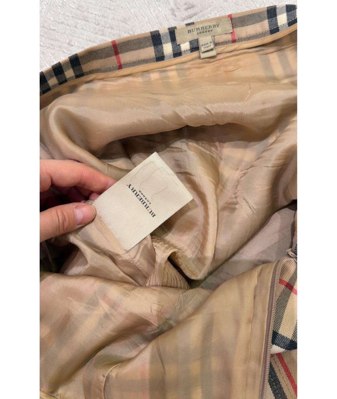 BURBERRY Бежевая шерстяная юбка миди, фото 7