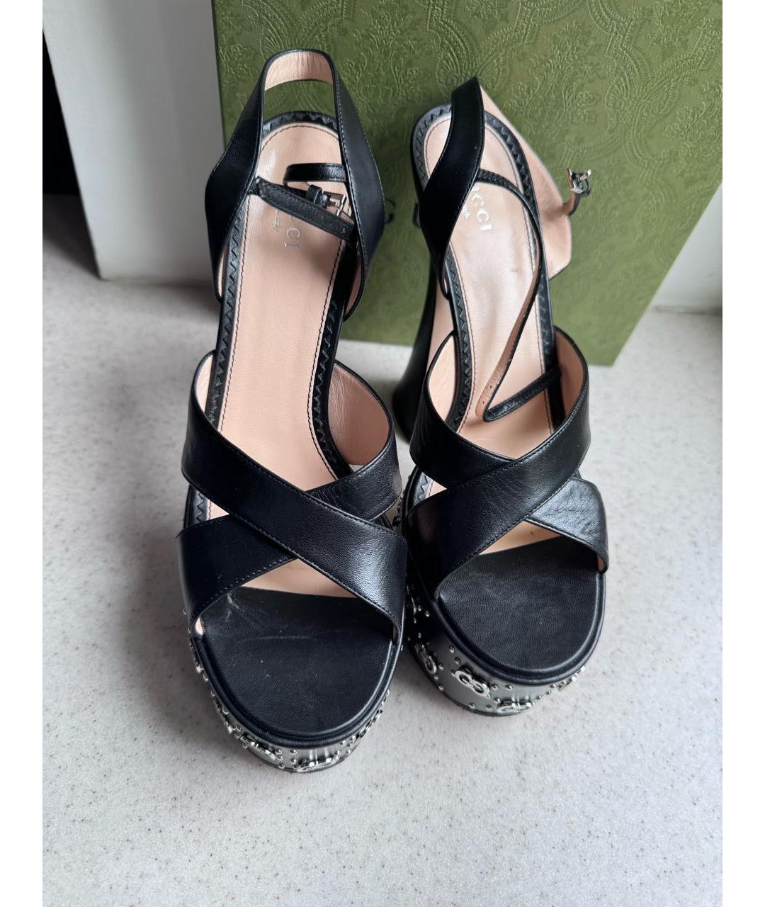 GUCCI Черные кожаные босоножки, фото 3